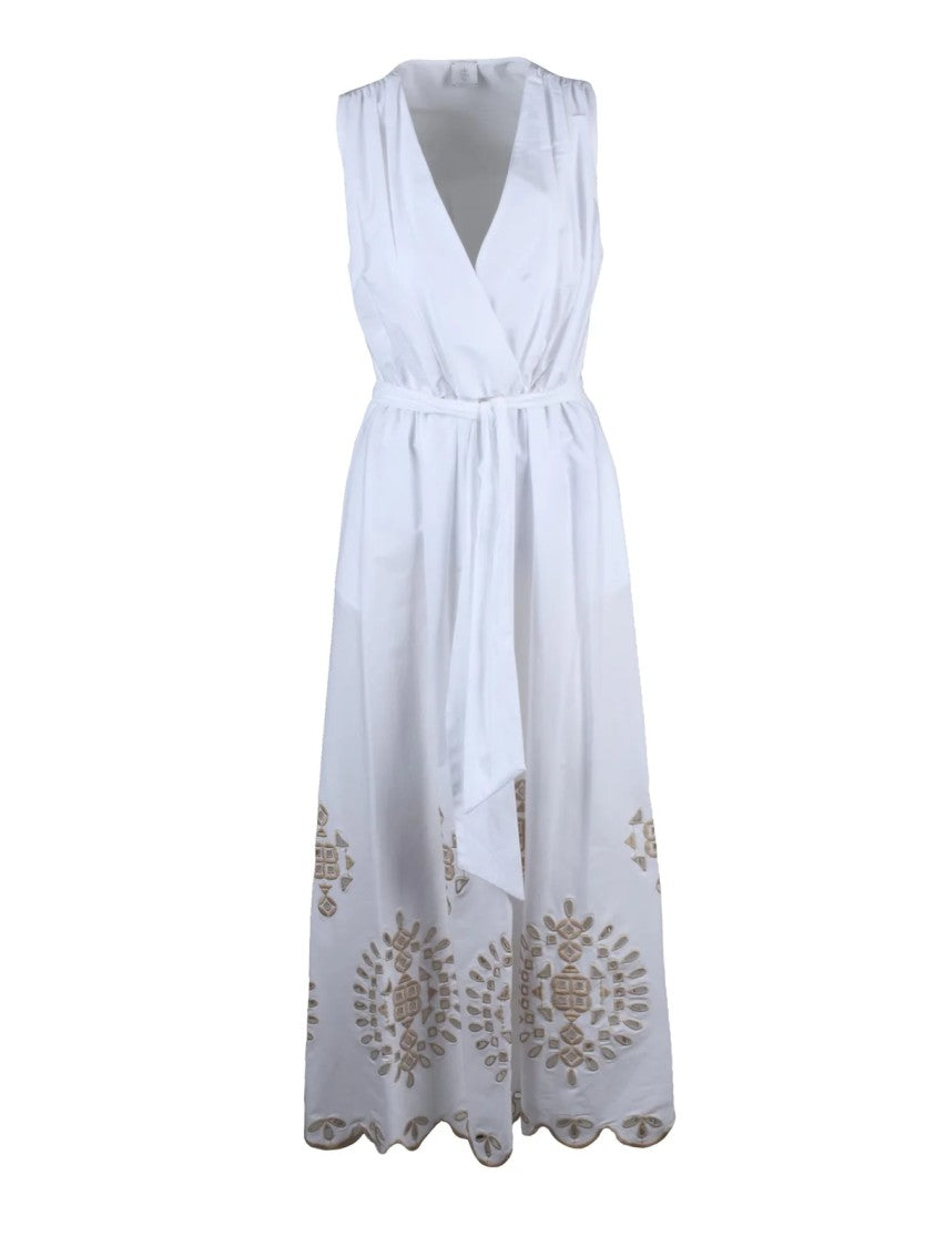 Eleventy White Beige Cotton Elastane Women Long Dress