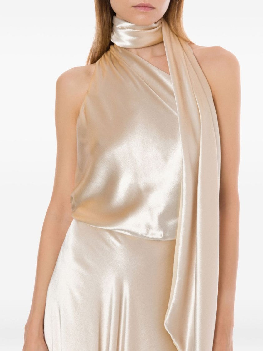 Alberta Ferretti One-Shoulder Long Velvet Dress With Attached Scarf