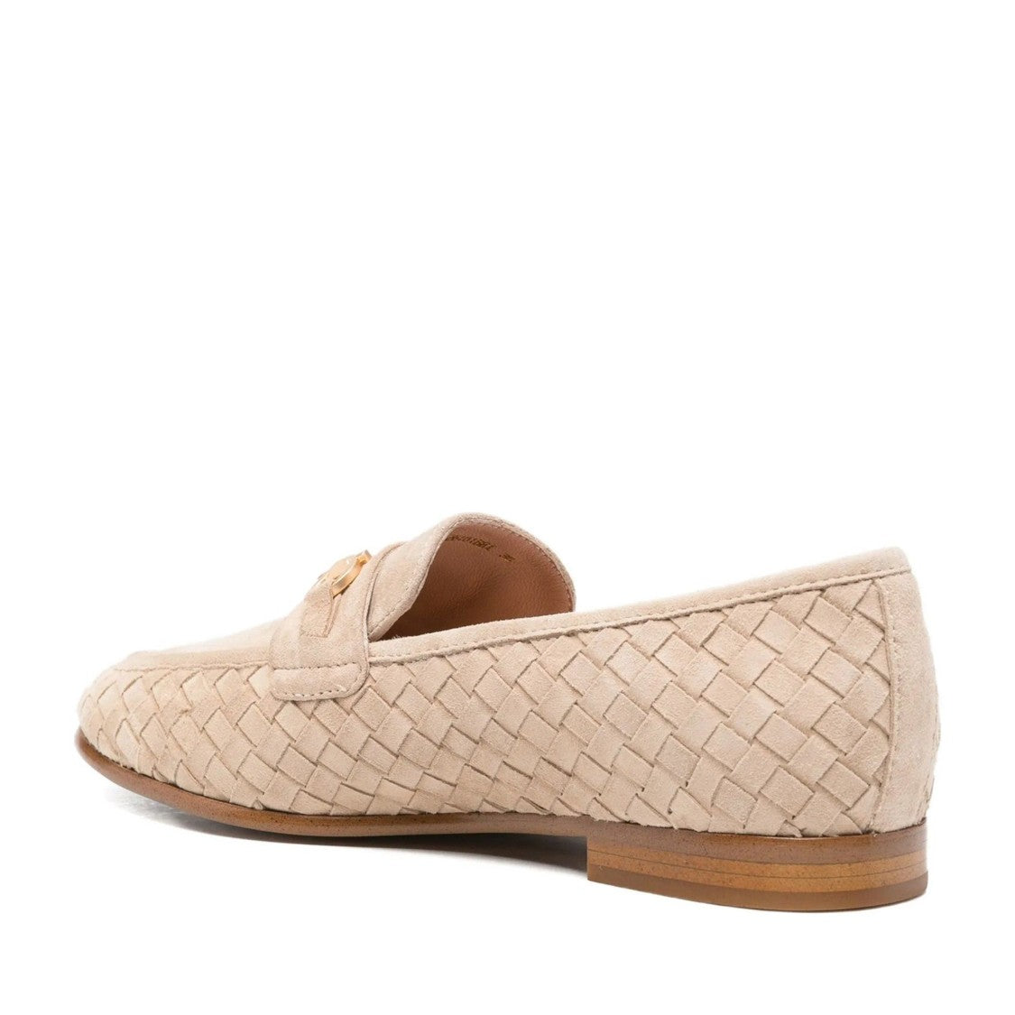 Adrianna Feretti Beige Woven Gold-Tone Bit Suede Loafers