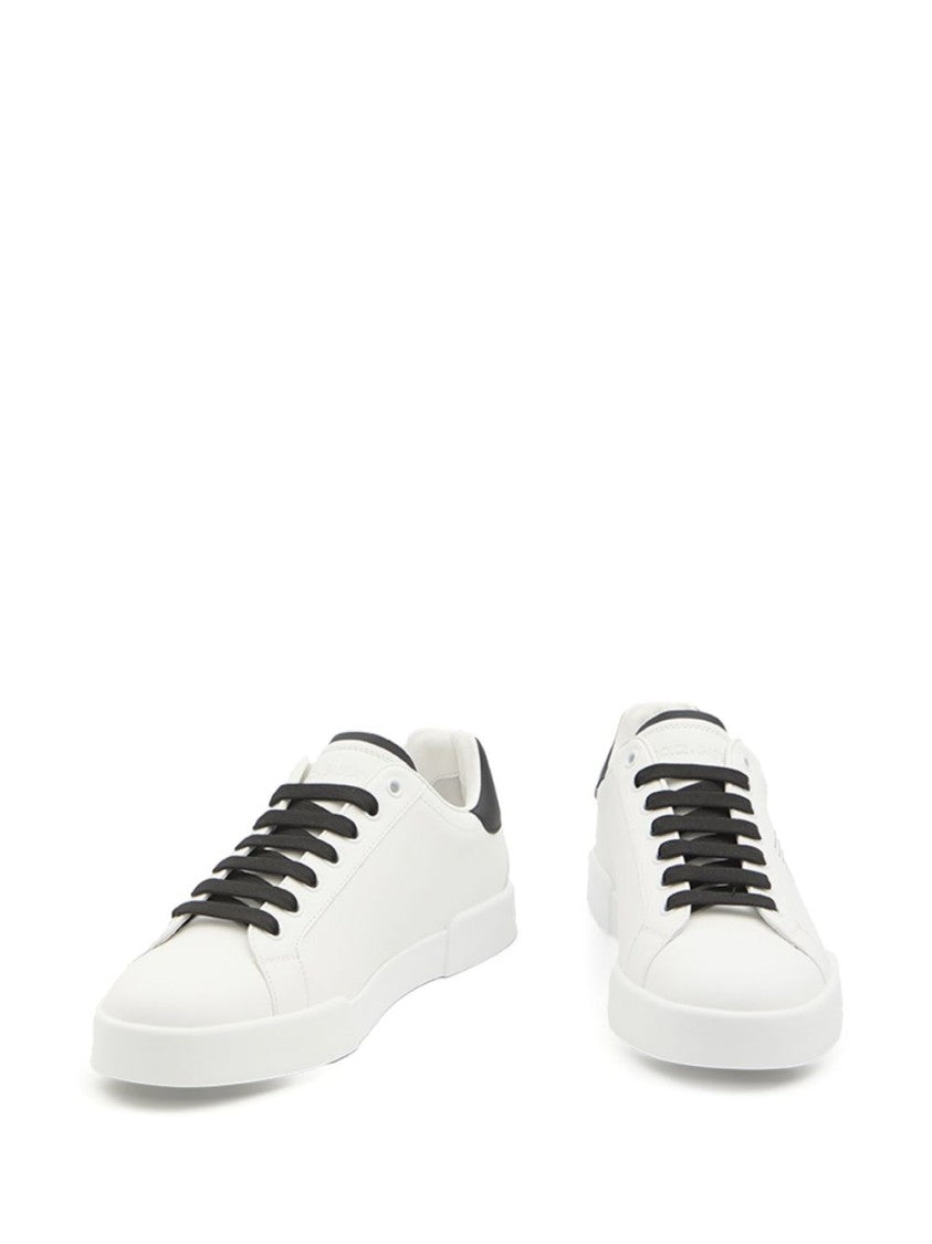 Dolce & Gabbana Perforated Leather Sneakers With Logo Accents And Flat Rubber Sole