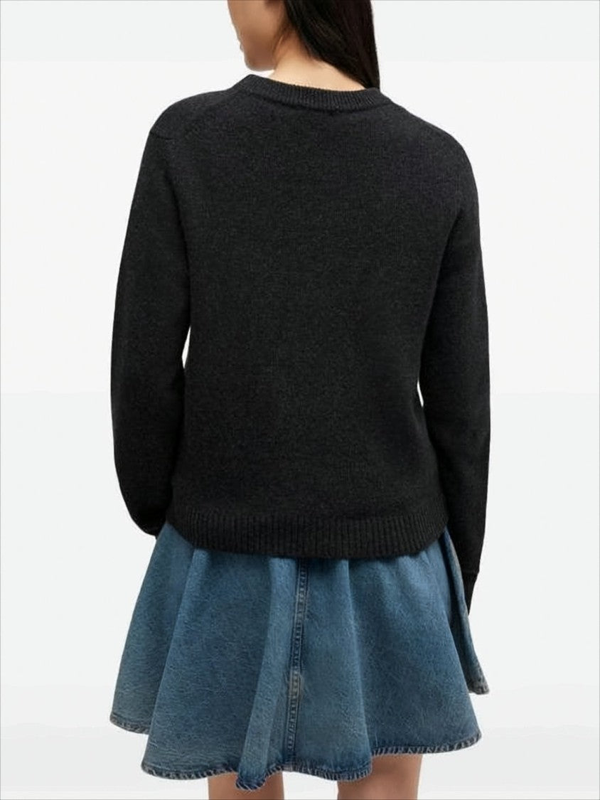Ganni Knitted Bunny Design Sweater With Classic Crew Neckline