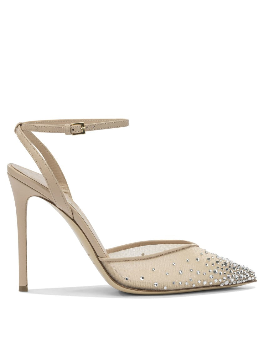 Ninalilou Beige Heeled Shoes With Rhinestone Embellishments