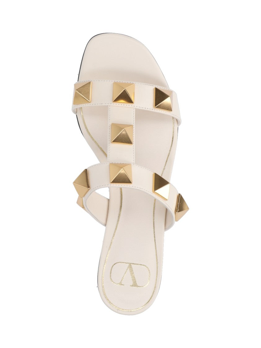 Valentino Garavani Flat Sandals With Pyramid Gold Studs