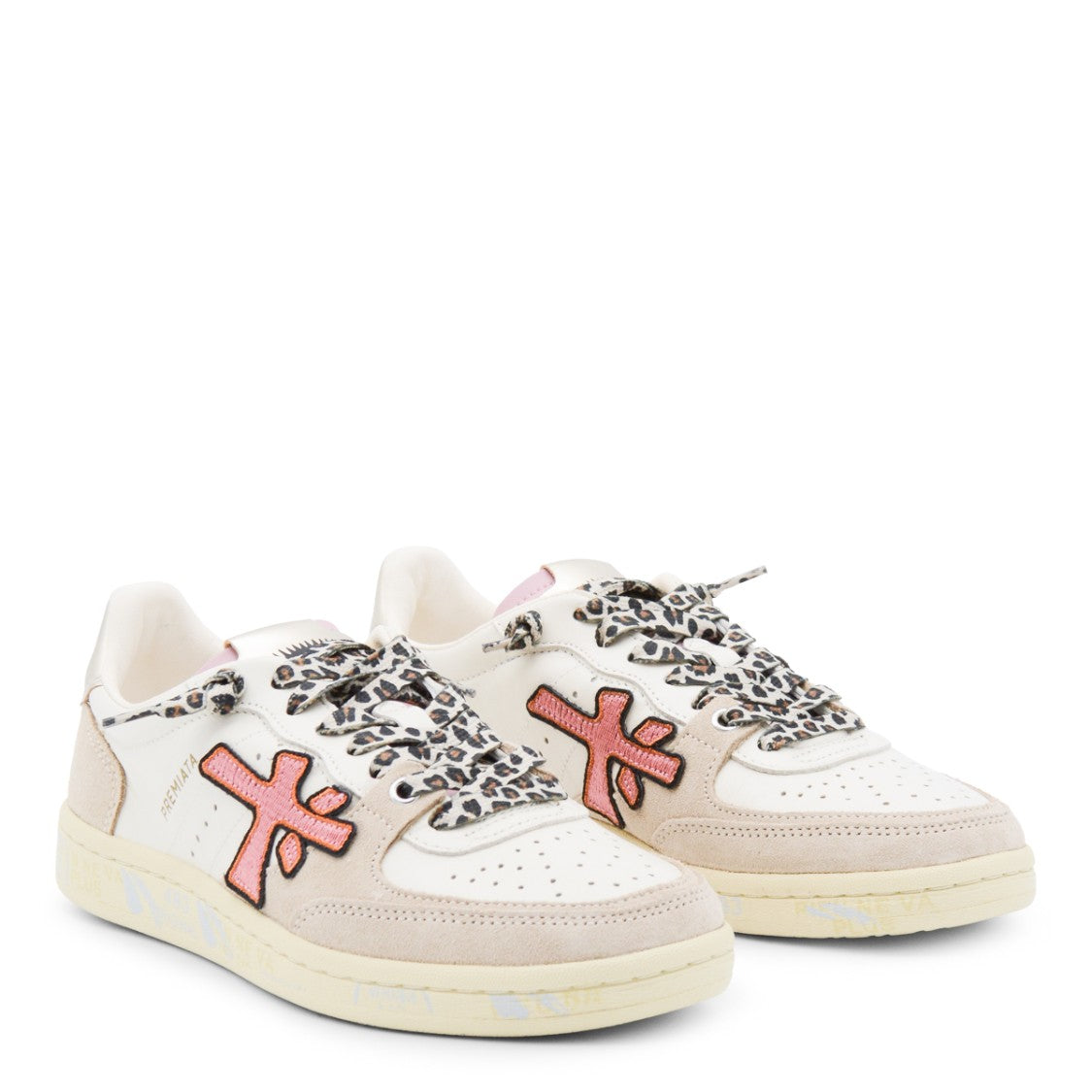Premiata White And Pink Leather Clayd Sneakers