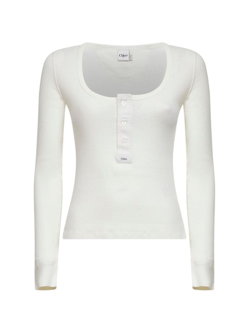 Chloé Fitted Long-Sleeve Top With Scoop Neckline