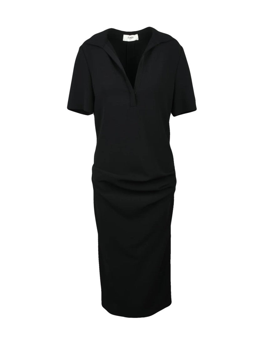 Fendi Long Ruched Dress - Black