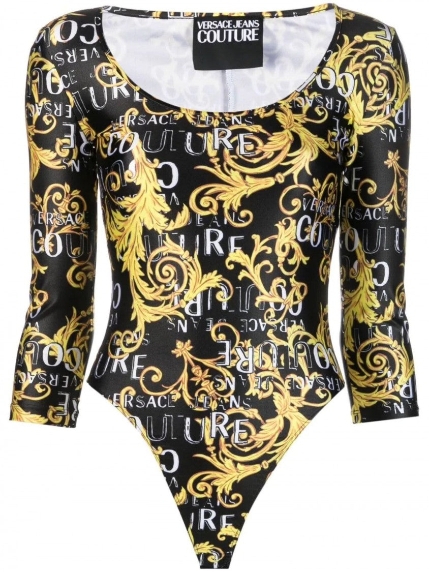 Versace Jeans Couture Baroque-Inspired Fitted Bodysuit With Golden Detailing
