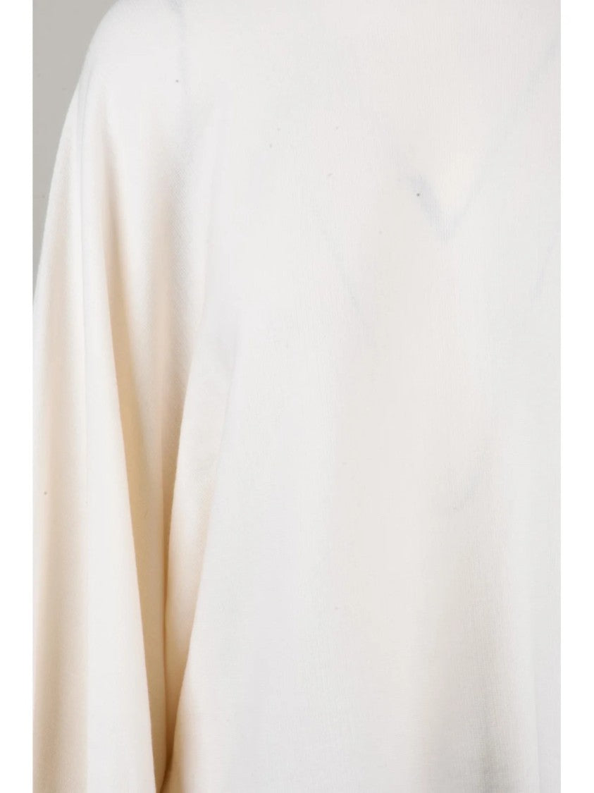Max Mara Short Cream Sweater With Wide Sleeves And Drawstring Detailing