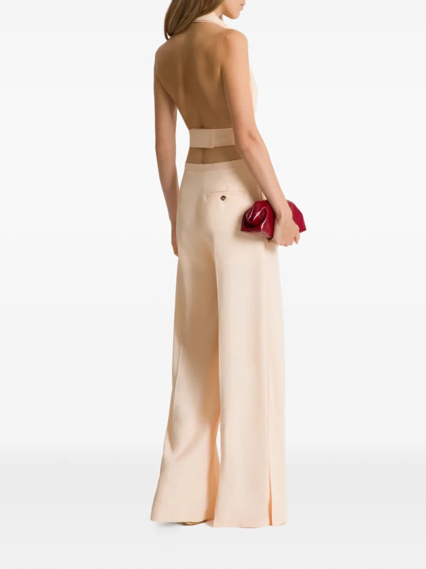 Alberta Ferretti High-Waisted Wide-Leg Pants With Subtle Sheen And Pleated Detailing