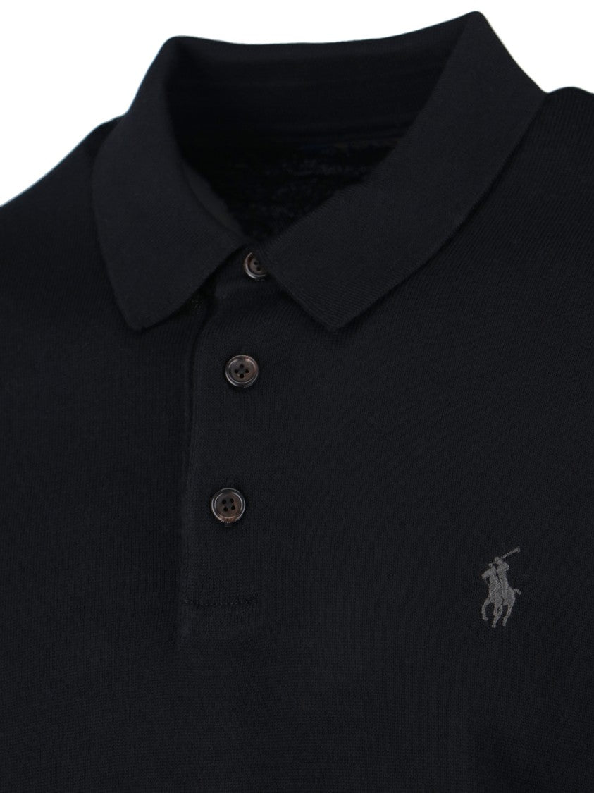 Polo Ralph Lauren Classic Collar Black Wool Sweater With Logo Embroidery