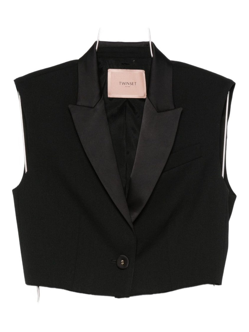 Twin-Set Cropped Tailored Jacket With Satin Lapels
