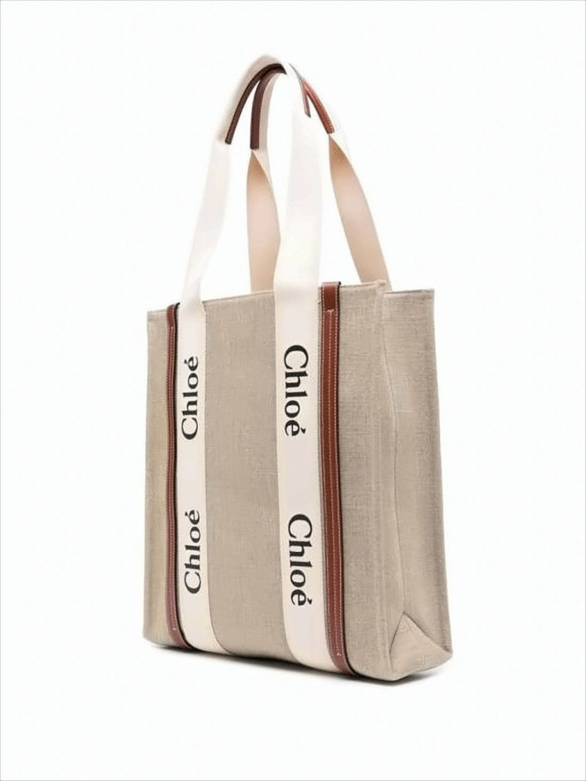 Chloé Structured Linen Tote Bag