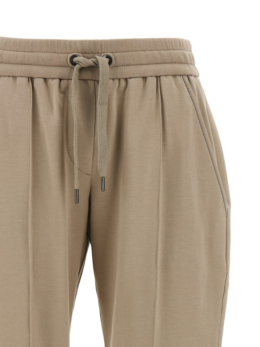 Brunello Cucinelli Brushed Cotton Joggers With Monile Detail