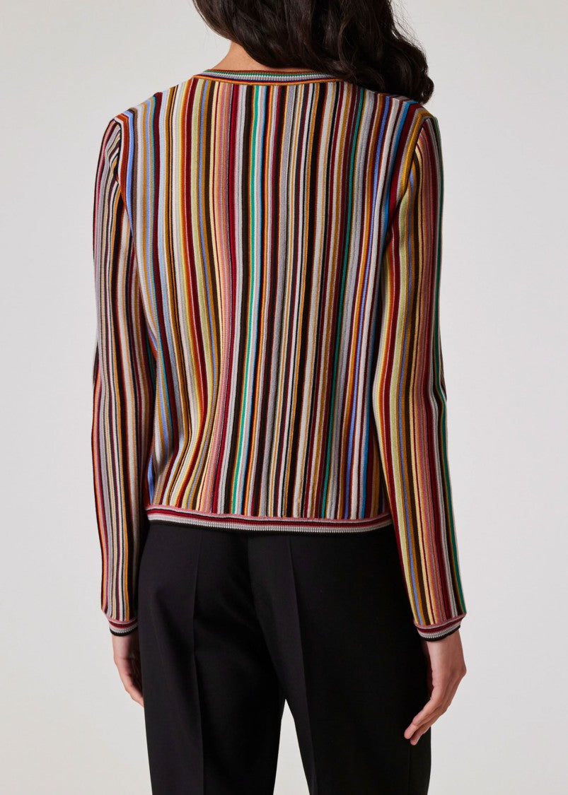 Paul Smith Cropped Round Neck Cardigan With Vertical Stripes