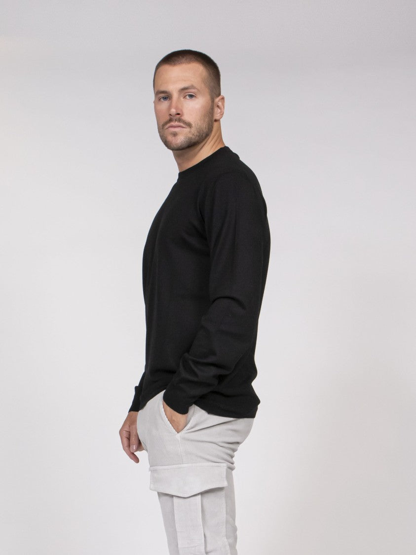 Mauro Ottaviani Maglia Girocollo Black Ribbed Crewneck Sweater