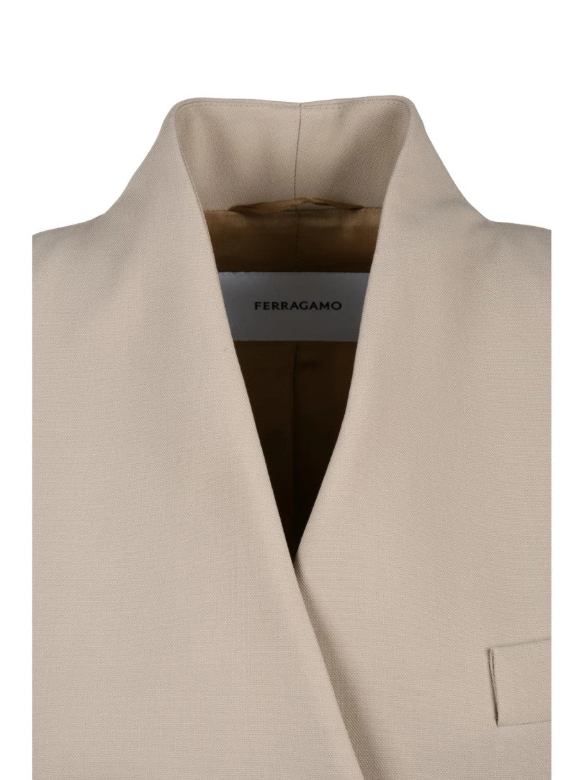 Ferragamo Beige Double-Breasted Wool Jacket