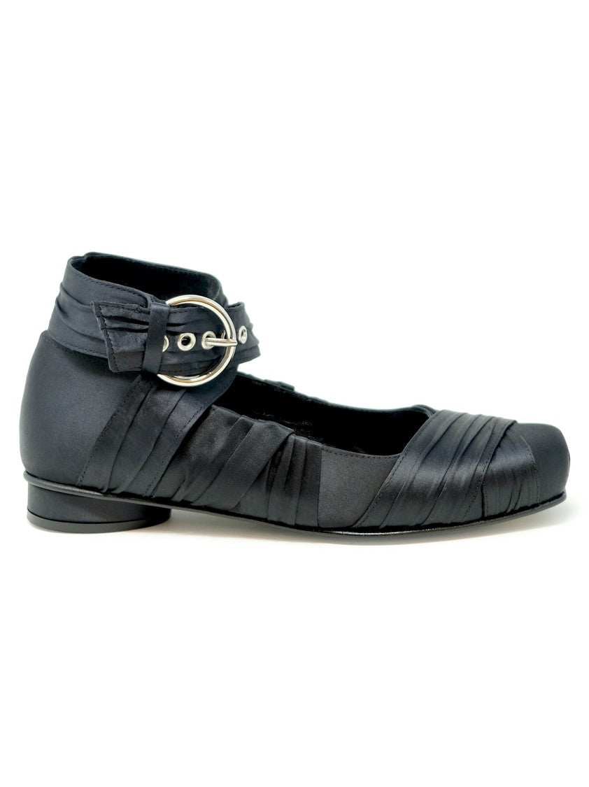 Alohas Black Silk Volant Ballet Flat Shoes