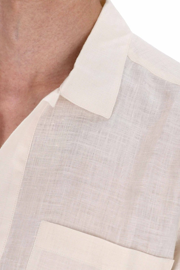 Pt Torino Open Collar Over Fit Linen Shirt