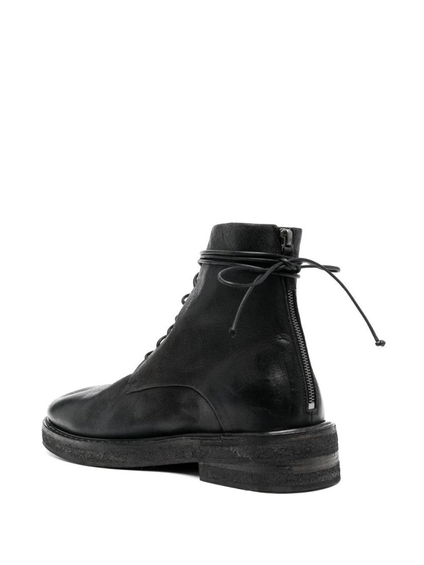 Marsèll Refined Black Cow Leather Ankle Boots With Lace-Up Detailing