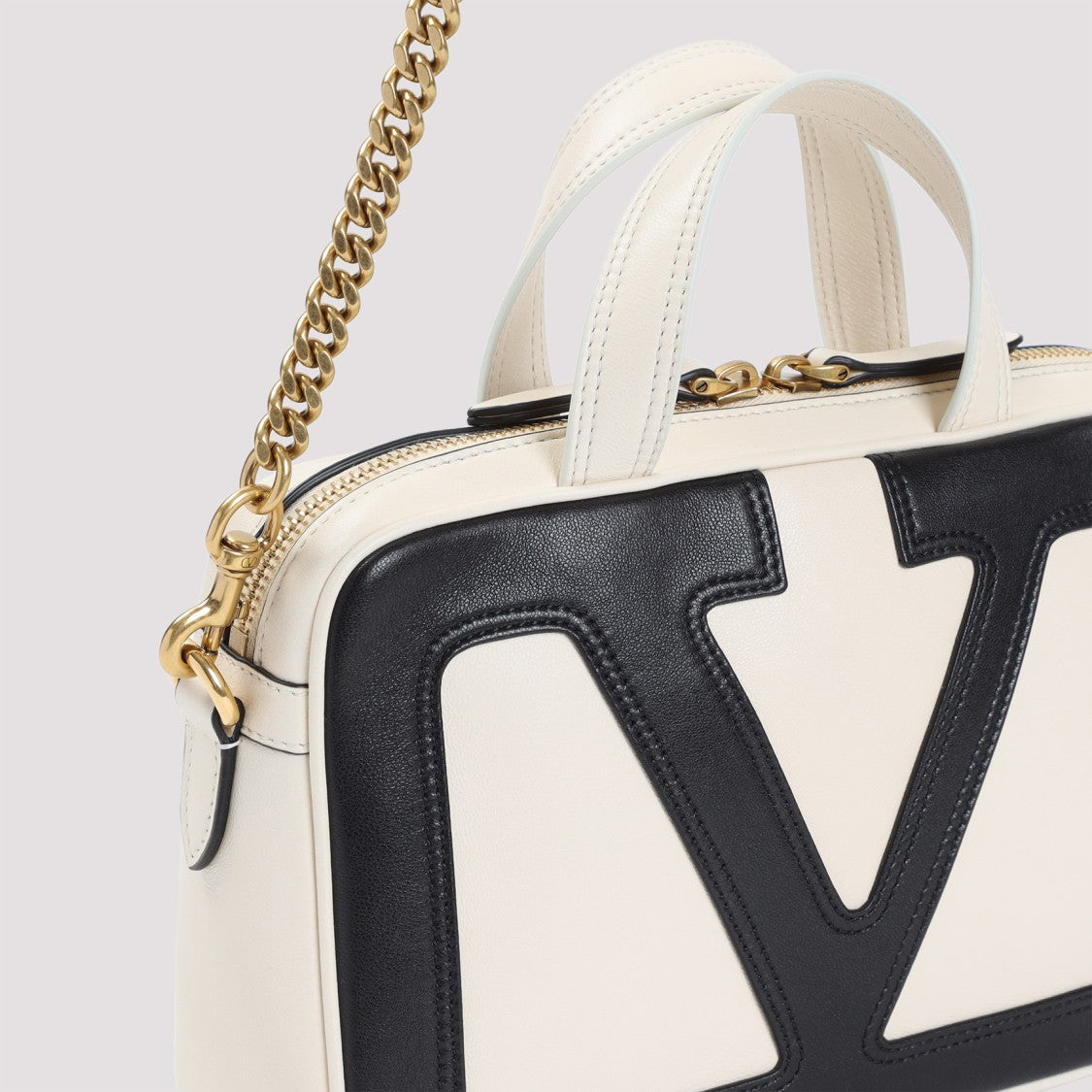 Valentino Garavani Viva Superstar White And Black Nappa Leather Shoulder Bag