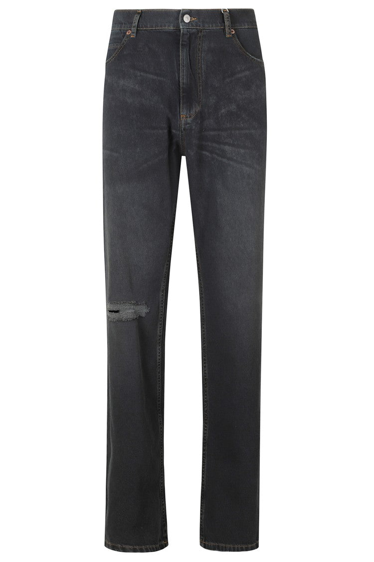 Mm6 By Maison Margiela Dark Blue Straight-Leg Cotton 5-Pocket Jeans
