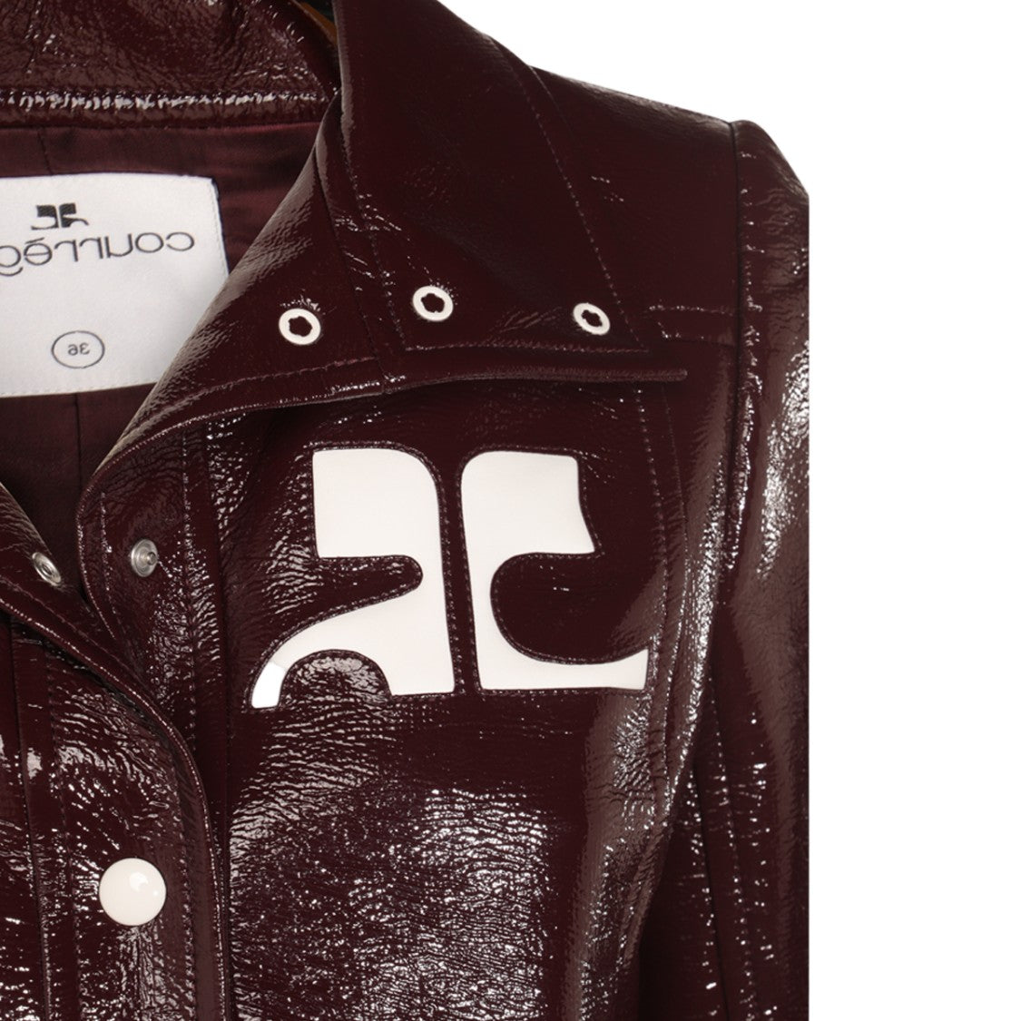 Courrèges Cropped Glossy Purple Jacket With Button-Up Front