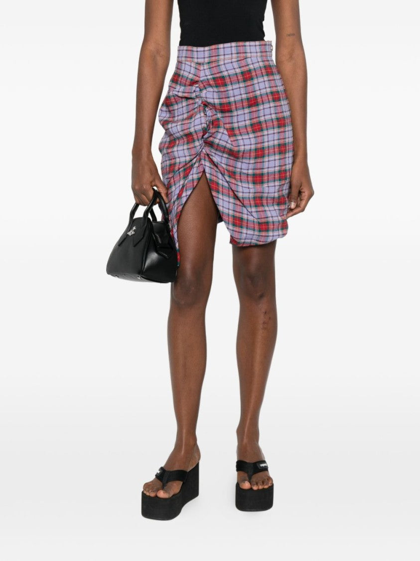 Vivienne Westwood Plaid Ruched Skirt With Asymmetrical Hemline