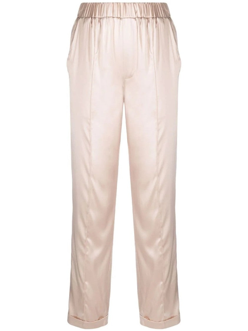 Max&Moi Beige Silk-Blend Relaxed Trousers With Cuffed Hem