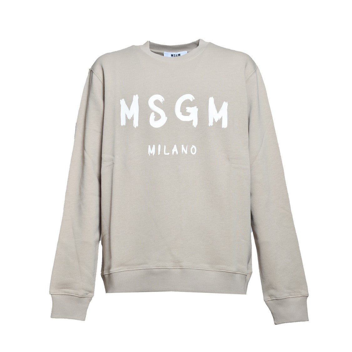 Msgm Beige Cotton Crewneck Sweatshirt Brush Logo Print