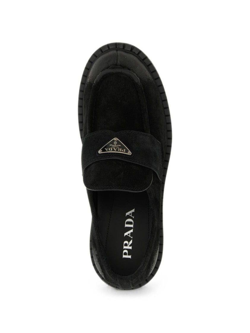 Prada Black Suede Leather Toe Cap Flats