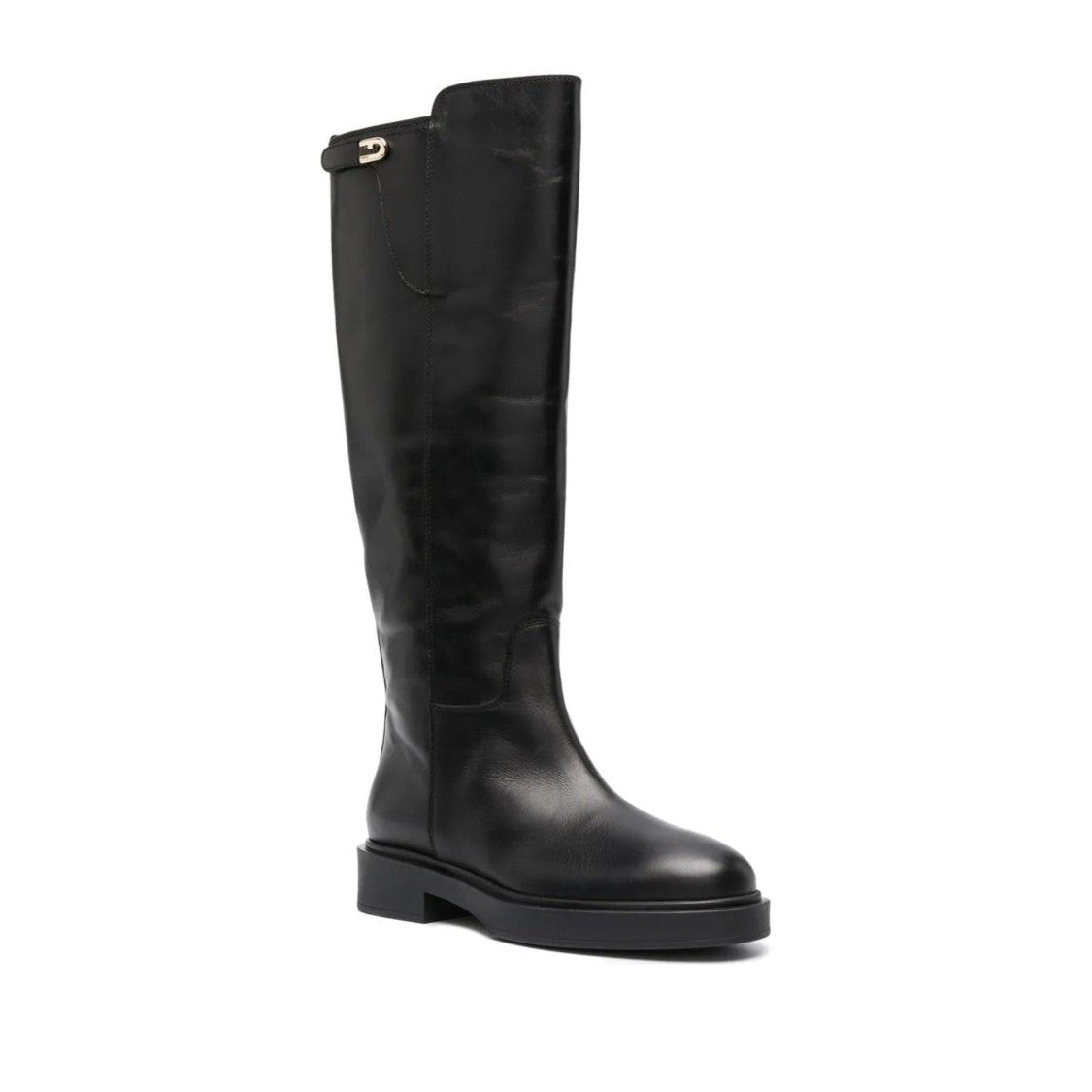 Furla Black Legacy Tall Smooth Finish Buckle Detail Leather Boots