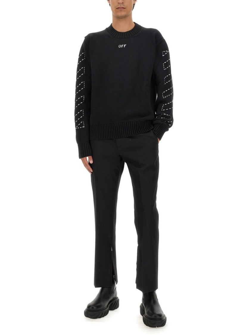 Off-White Slim-Fit Black Virgin Wool Pants With Tailored Silhouette