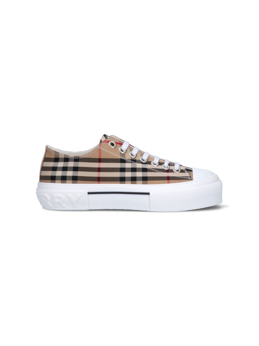 Burberry Check Pattern Low-Top Sneakers With Calfskin Accents