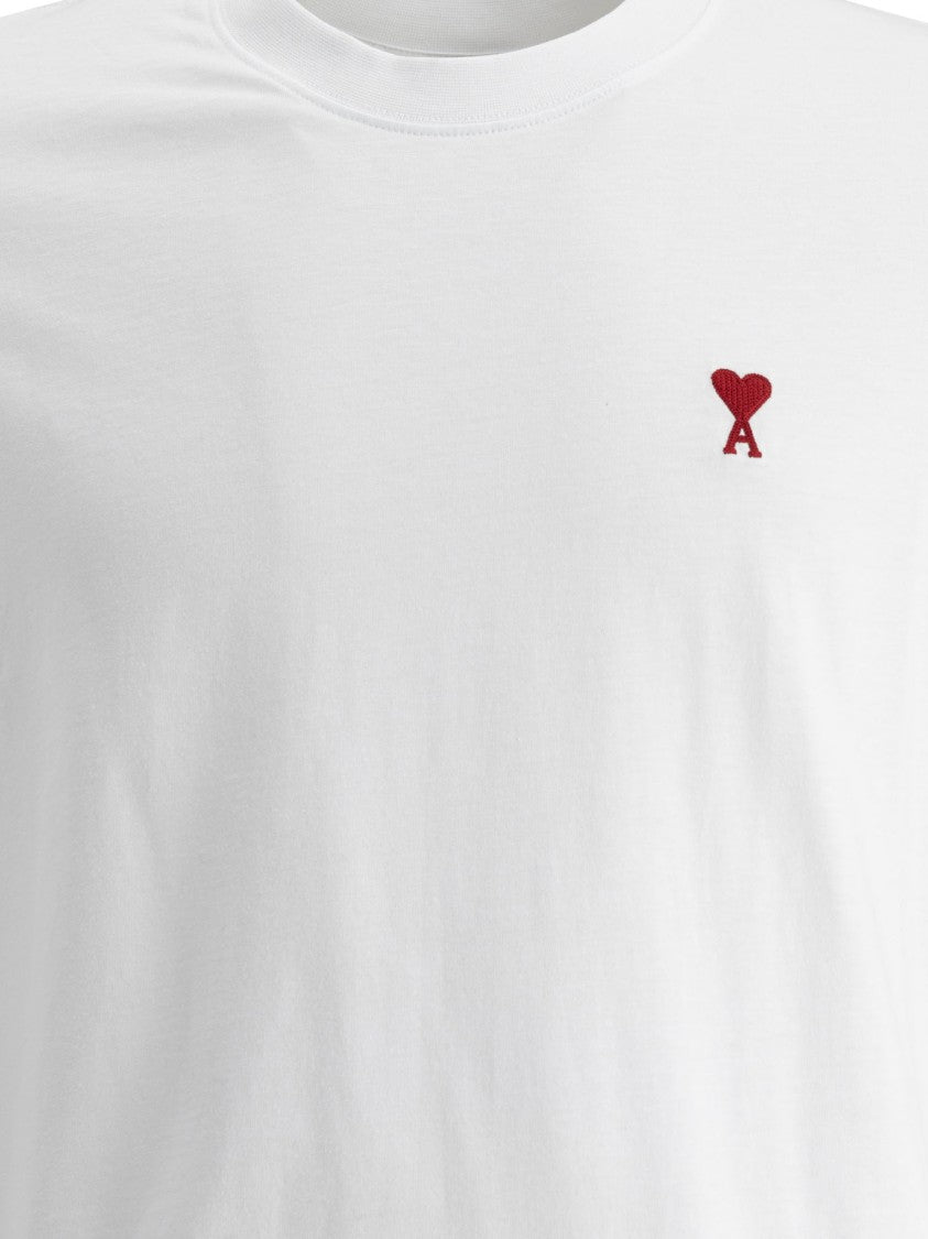 Ami Paris Plain White T-Shirt With Subtle Heart Embroidery