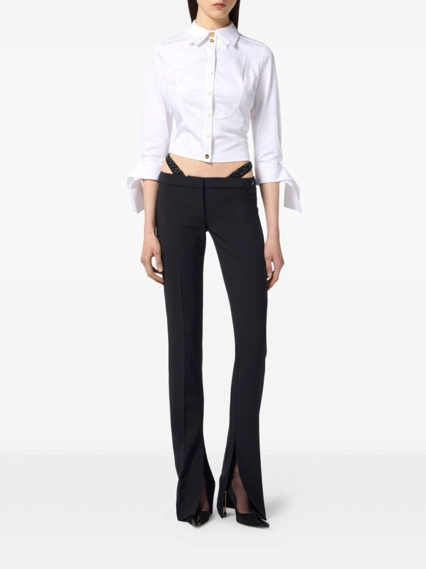 Elisabetta Franchi Crisp White Cropped Shirt With Oversized Cuffs