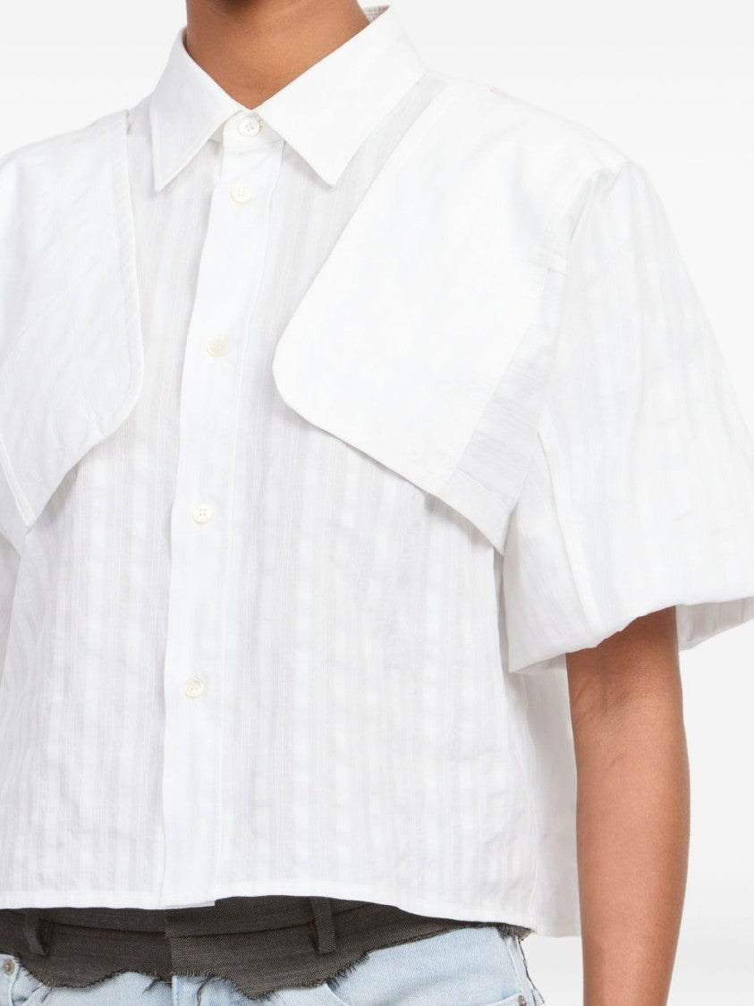 Mm6 By Maison Margiela Cropped White Shirt With Unique Overlay Detail