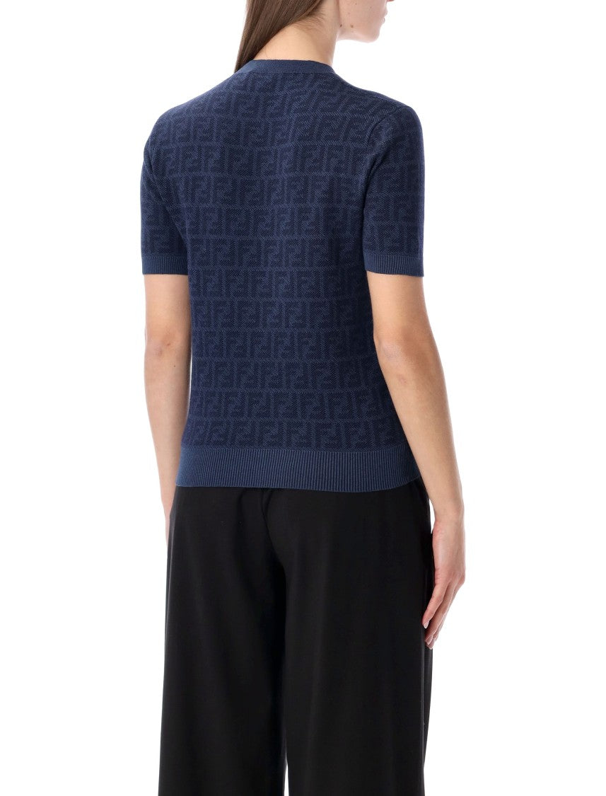 Fendi Fitted Wool-Silk Jacquard Jumper With Iconic Ff Motif