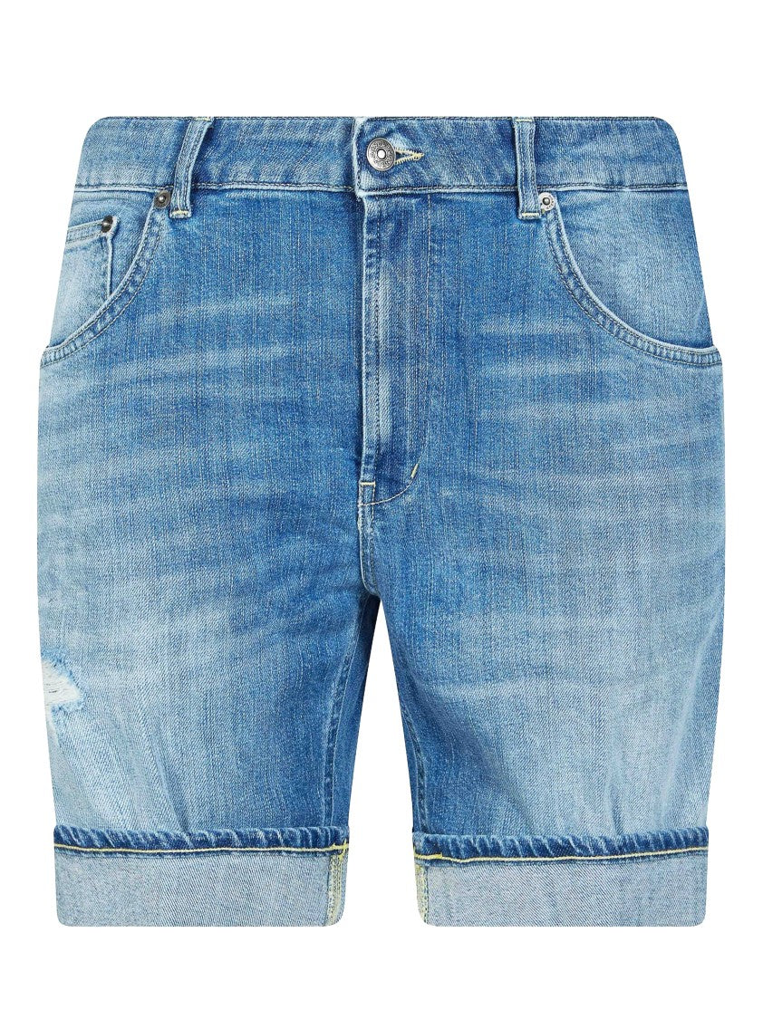 Dondup Medium Blue Faded Cuffed Denim Bermuda Shorts