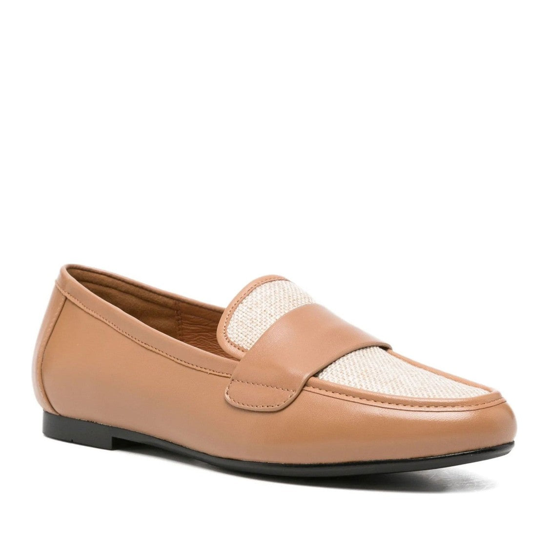 Adrianna Feretti Brown Textured Fabric Panel Leather Loafers