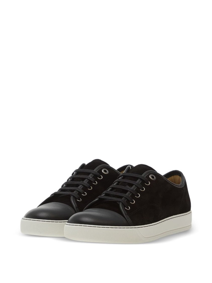 Lanvin Low-Top Black Suede Sneakers With Smooth Leather Toe Cap