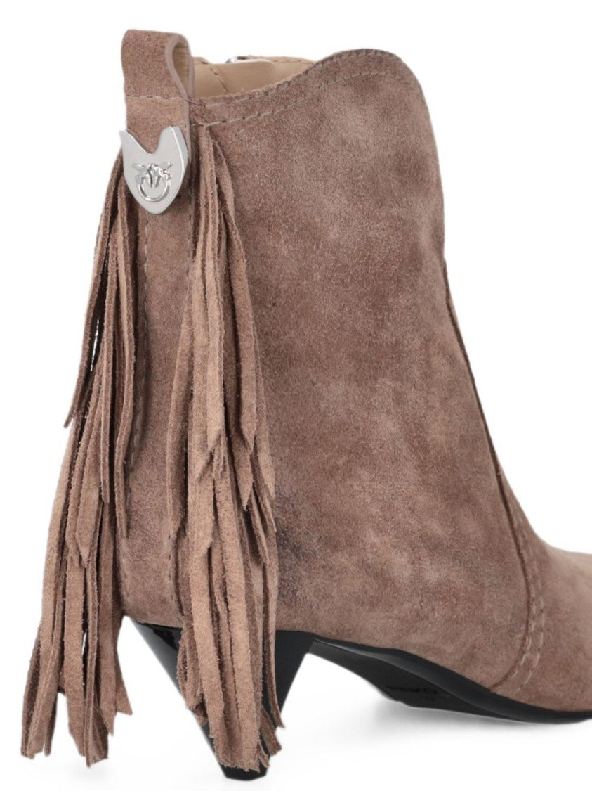 Pinko Black Pointed Toe Decorative Tassels Boots