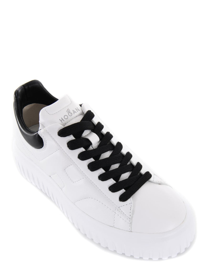 Hogan White Leather Sneakers With Black Accents