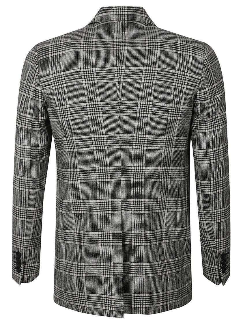 Tagliatore Short Double-Breasted Plaid Wool Coat With Notched Lapel