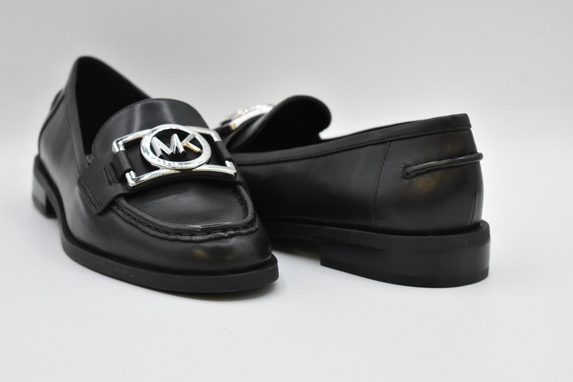 Michael Kors Lace-Up Black Leather Flats With Silver Hardware