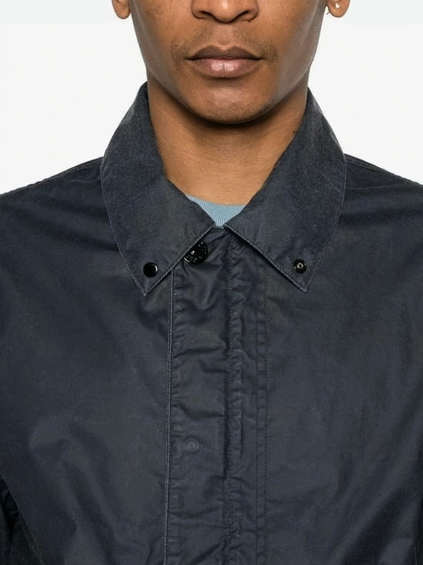 Stone Island Structured Black Jacket With Button-Up Front