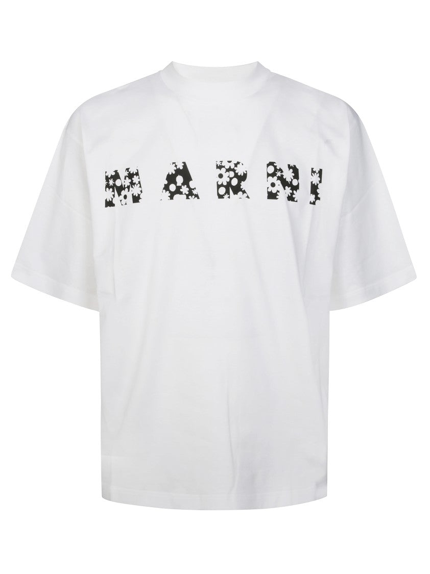 Marni Crew Neck T-Shirt With Bold Logo Design
