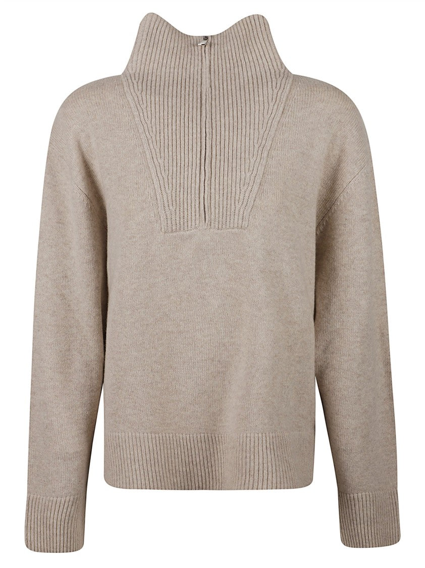 Anaii High Ribbed Collar Knit Sweater With Vertical Slit Detail