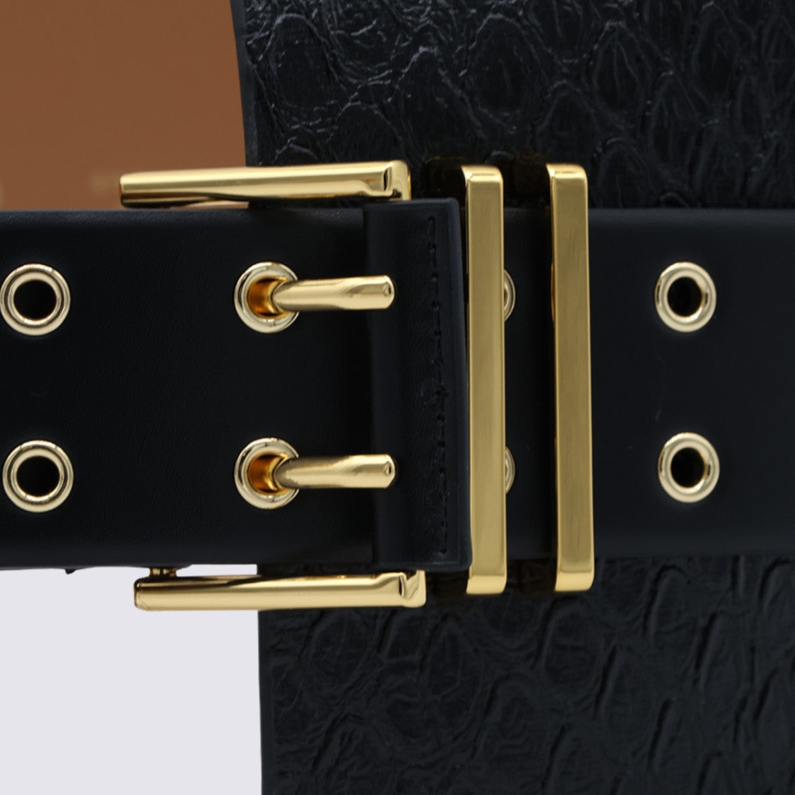 Elisabetta Franchi Textured Wide Belt With Double-Prong Gold Buckle