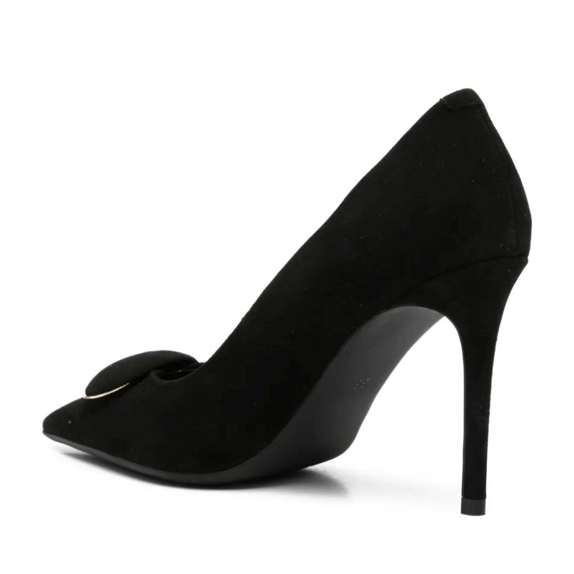 Adrianna Feretti Black Metallic Trim High-Heeled Suede Pumps