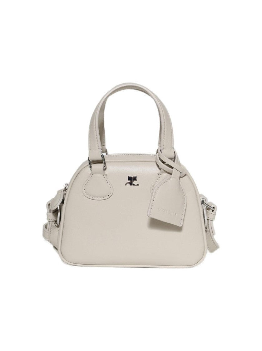 Courrèges Ac Stud Naplack Leather Mini Bowling Bag White